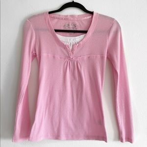 Arizona Split V Neck Long Sleeve Sweatshirt Pink